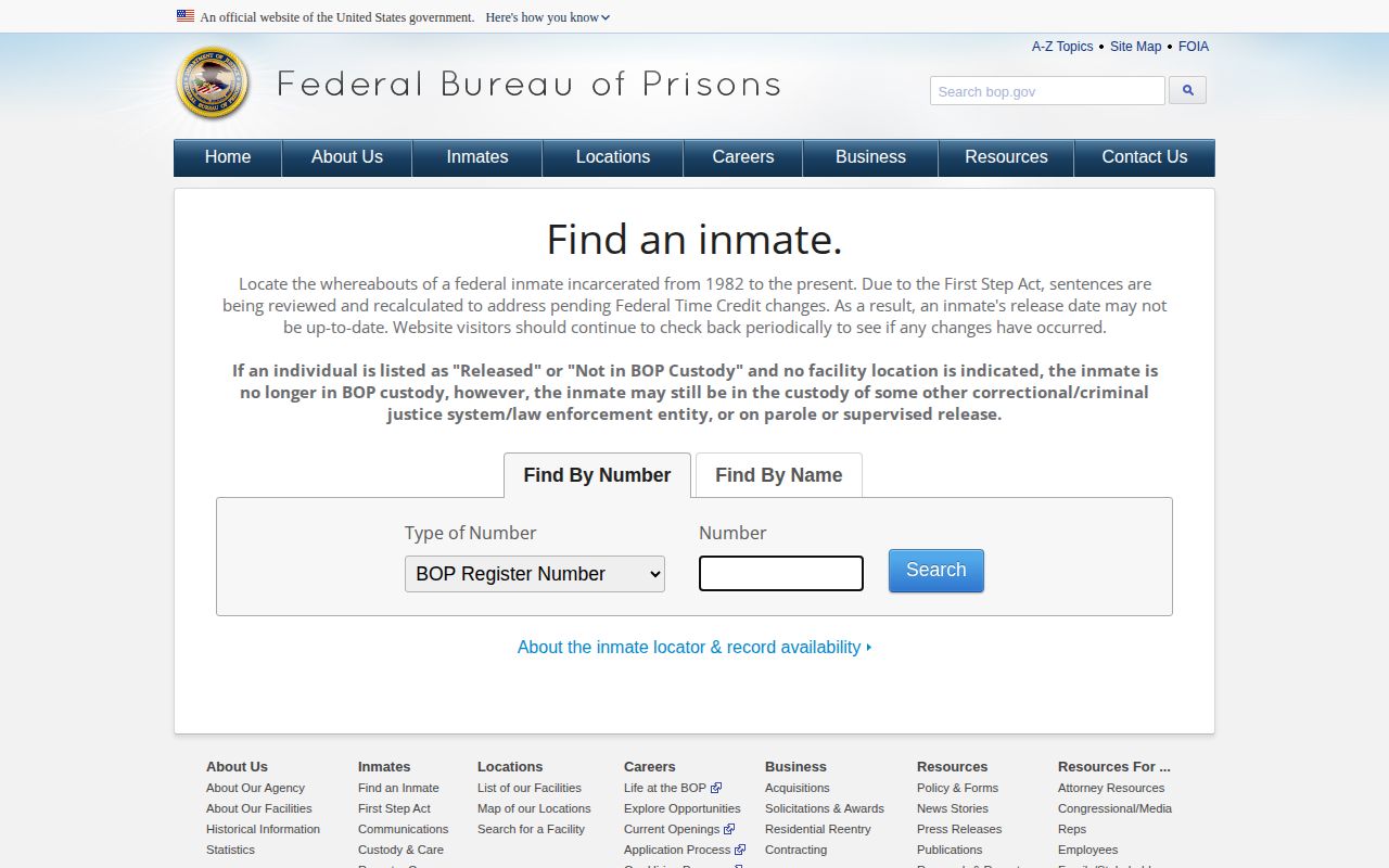 Federal Bureau of Prisons release locator for a Douglas County federal case